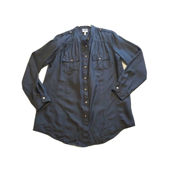 Womens Silk Blouse Sz M Lighweight Button Close Long Sleeve Chest Pocket DG2 - Picture 4 of 11